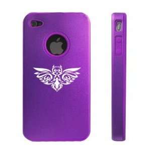  iPhone 4 4S 4G Purple D773 Aluminum & Silicone Case Cover Tribal Owl 