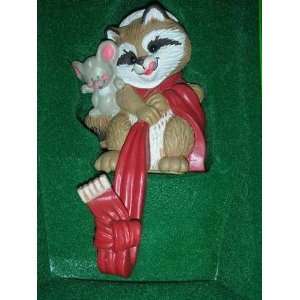   Raccoon Christmas Stocking Hanger, with Mouse 