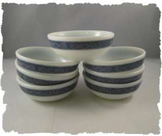 Vintage Pyrex Wedgwood Blue Scroll Dessert Bowls Set 7  