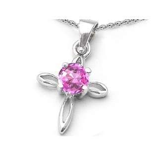   Me Lab Pink Sapphire Cross Pendant 14K Yellow Gold Lab Created Oval