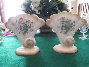 PR RED WING POTTERY CORNOCOPIA FAN VASES #892 HAND DECORATED BY J. B 