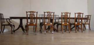 Regency Triple Pedestal Table Set 10 Chippendale Chairs  