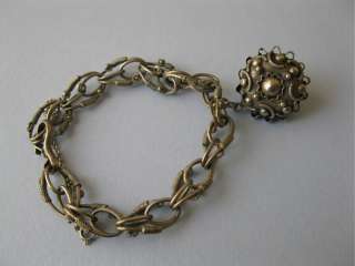 Vtg Victorian 800 Silver Etruscan Fob Charm Bracelet  