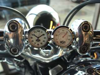 White 1 Motorcycle Handlebar Clock & Temp in CHROME  