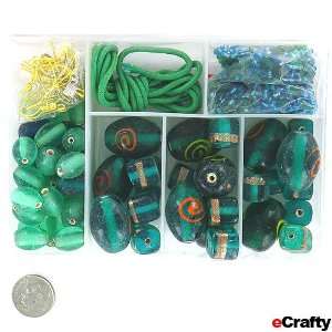  Jewelry Makers Glass Beads in Organizer Box TEAL GREENS 1 