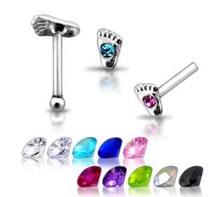 20g 6mm Silver Foot Clear CZ GEM Nose Stud Pin N082  