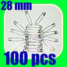 100 silver color tone COILED medium 28mm safety pins 1 1/16 