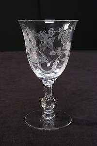 Vintage Heisey Glass 9 oz Stemmed Crystal Water Goblet 6 1/2 Rose 