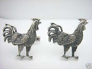 Sterling Silver Rooster Chicken Cufflinks Cuff Links  