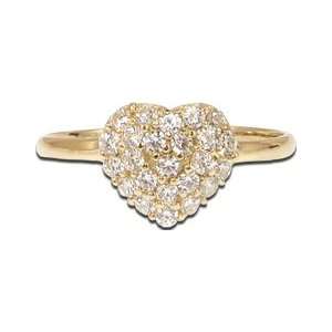   Gold, Cute and Sparkly Heart Ring Brilliant Created Gems Jewelry