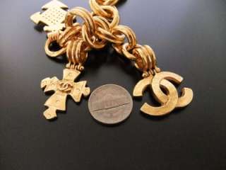 Authentic Chanel Vintage gold CC 3 pendants belt necklace large  