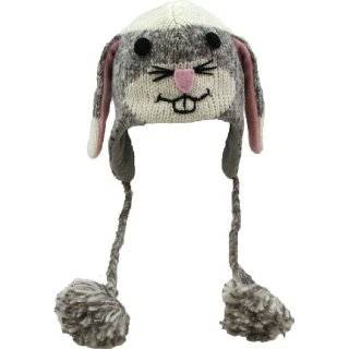Delux Sock Bunny Face Wool Pilot Animal Cap / Hat with Ear Flaps and 
