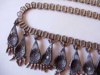 ANTIQUE ENGLISH VICTORIAN SILVER BOOK CHAIN NECKLACE w TASSELS 