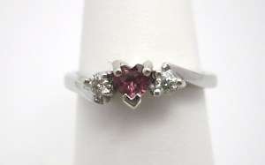 14k White Gold Pink Tourmaline Heart & Diamond Ring  