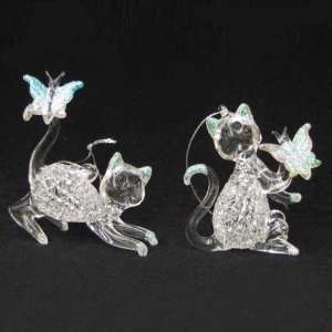 Club Pack of 12 Glittered Glass Cat with Butterfly Christmas Ornaments 