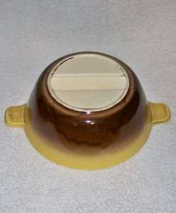   POTTERY OVENWARE NO.35 DIVIDED CASSEROLE WITH LID YELLOW AND BROWN