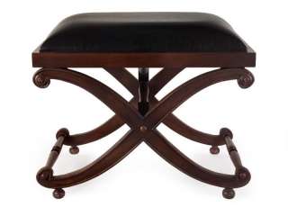 TRADITIONAL Wood Vanity BENCH Stool Chair Scroll w/ Faux Leather Top 