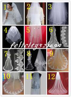 NEW 12 Styles White/Ivory Wedding Veils Bridal Cathedral Veil Free 