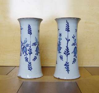 Pair of Dutch Delft Vases Flowers 18th C.  
