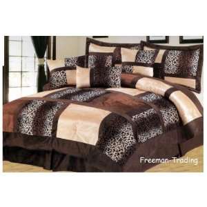 Luxury 7 Pcs Micro Fur Leopard Patchwork Comforter Set Bed In A Bag 