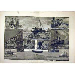  1883 Fishing Industries Spratting Fishermen Boats Sea 