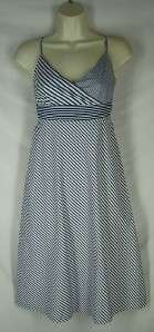 Size 0 J Crew Navy/White Stripe Cotton Sleeveless Dress Aline Summer 