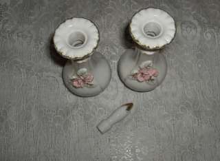 Vintage White Porcelain Perfume Bottle Japan Vanity Set Pink Roses 