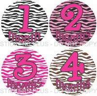   Milestone Onesie Stickers Girl Pink Zebra   Makes Nice Shower Gift