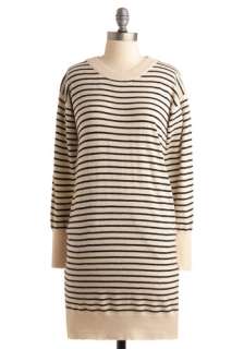 Inc lined to Visit Dress   Cream, Stripes, Casual, Sweater Dress, Long 