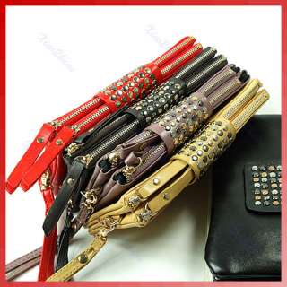 Korean Style PU Leather Handbag Rivet Lady Clutch Purse Wallet Evening 
