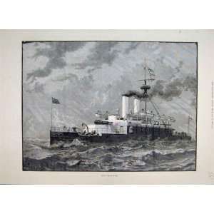 1887 Hms Collingwood Ship Art Ocean Old Print 