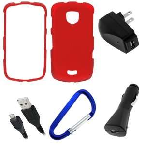 Red Rubberized Case + Car Charger + Travel Charger + Micro USB Data 