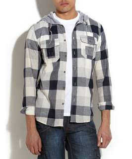 Blue (Blue) Blue Check Hooded Shirt  239766540  New Look