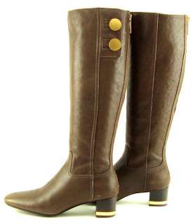   BURCH RAMSEY Brown Leather Gold Buttons Womens Shoes Knee High Boots 9