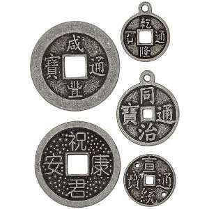   Metal Charms, 5/Pkg, Coin C, Oxidized Silver, 5/Pkg Arts, Crafts