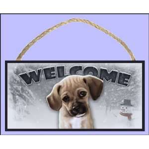  Puggle 10 x 5 Winter Welcome Sign Featuring the Art of 
