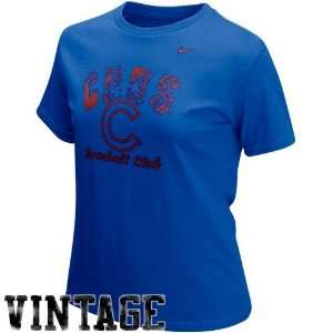  Nike Chicago Cubs Ladies Royal Blue Base Line Vintage T 