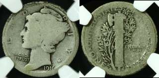 1916 D 10¢ Mercury Dime Key Date NGC AG3  