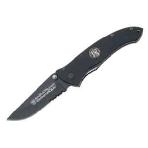   Black Extreme Ops Linerlock Knife with Part Serrated Clip Point Blade