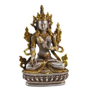  Gold Plated Tibetan Silver Green Tara Statue, Buddha 