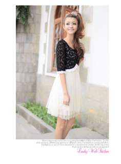 Korean Women Fake 2pcs Lace Cape Dress,9731,WHITE,Sz M, BNWT  