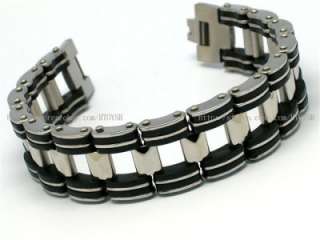   Bracelet Bangle Rubber Black Silver Link w/Tracking No SR000  