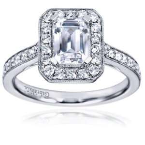  14K White Gold Round Cut Vintage Halo Engagement Ring 