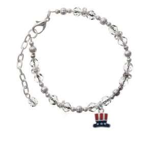 Mini USA Uncle Sam Hat Clear Czech Glass Beaded Charm Bracelet 