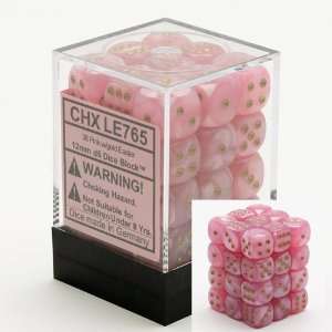  Chessex Holiday 12mm d6 Easter Pink w/Gold Dice Block 36 