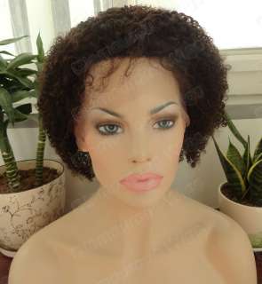   Front 100% Indian Remy Human Hair Afro Curl Wig 10 Curly Akaji  