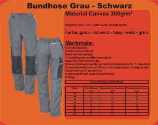 Arbeitshose Bundhose Grau/Schwarz Grösse 66  