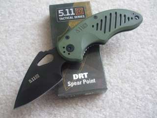 11 Tactical DRT Linerlock Knife Plain Edge Green FRN Handles 51057 