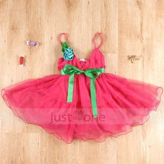   Princess One piece Straps Sleeveless Rose red Mini Dresss 4 7Y  
