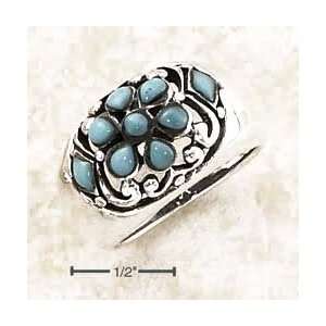 Dome Multiple Created Turquoise Stones In Floral Pattern Ring   Size 6 